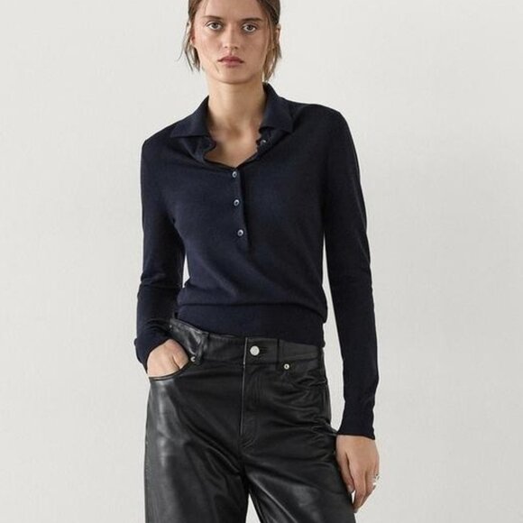 Massimo Dutti Womens Sweater XS Dark Blue Wool Knit Polo Neck 5615/610 NWT - Picture 1 of 11
